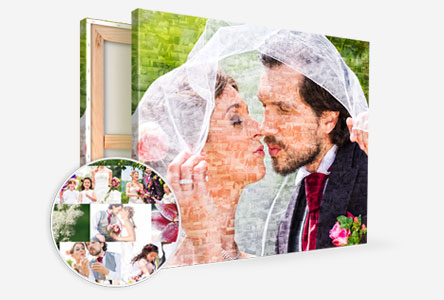 Foto lienzo en perspectiva ejemplo mosaico novios